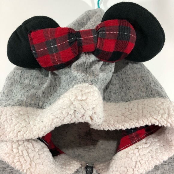 Disney Parks Minnie Mouse Gray Pullover Full Zip Sweater Hoodie Bow Ears Size M - Picture 8 of 11